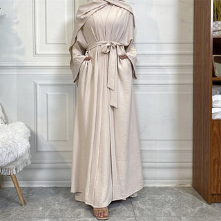 1956#[abaya+inner dress+hijab]muslim 3pcs open abaya set plain color outfit hijab 10 colors - Premium  from CHAOMENG - Just $38.90! Shop now at CHAOMENG MUSLIM SHOP