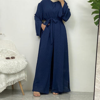 1958#3 PCS women cardigan set muslim open abaya sleeveless top and elastic waist loose pant with pockets sets - Premium  from CHAOMENG - Just $38.90! Shop now at CHAOMENG MUSLIM SHOP