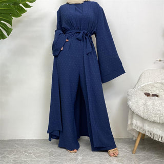 1958#3 PCS women cardigan set muslim open abaya sleeveless top and elastic waist loose pant with pockets sets - Premium  from CHAOMENG - Just $38.90! Shop now at CHAOMENG MUSLIM SHOP