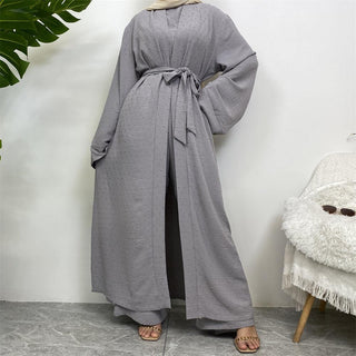 1958#3 PCS women cardigan set muslim open abaya sleeveless top and elastic waist loose pant with pockets sets - Premium  from CHAOMENG - Just $38.90! Shop now at CHAOMENG MUSLIM SHOP