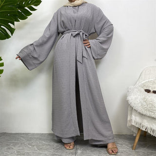 1958#3 PCS women cardigan set muslim open abaya sleeveless top and elastic waist loose pant with pockets sets - Premium  from CHAOMENG - Just $38.90! Shop now at CHAOMENG MUSLIM SHOP