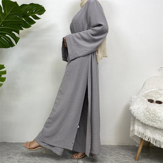 1958#3 PCS women cardigan set muslim open abaya sleeveless top and elastic waist loose pant with pockets sets - Premium  from CHAOMENG - Just $38.90! Shop now at CHAOMENG MUSLIM SHOP