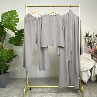 1958#3 PCS women cardigan set muslim open abaya sleeveless top and elastic waist loose pant with pockets sets - Premium  from CHAOMENG - Just $38.90! Shop now at CHAOMENG MUSLIM SHOP