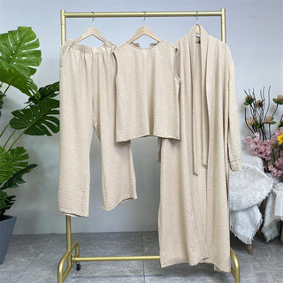 1958#3 PCS women cardigan set muslim open abaya sleeveless top and elastic waist loose pant with pockets sets - Premium  from CHAOMENG - Just $38.90! Shop now at CHAOMENG MUSLIM SHOP