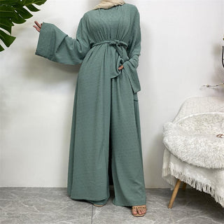 1958#3 PCS women cardigan set muslim open abaya sleeveless top and elastic waist loose pant with pockets sets - Premium  from CHAOMENG - Just $38.90! Shop now at CHAOMENG MUSLIM SHOP