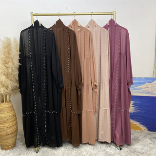 1964# Newest Fashionable Open Abaya With Pearls Five Colour CHAOMENG MUSLIM SHOP muslim abaya dress