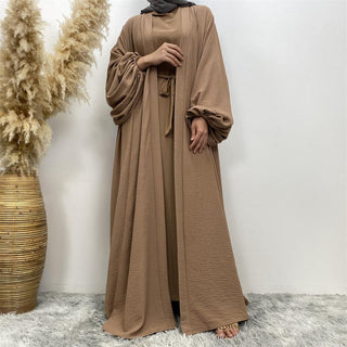 1969# Elastic Cuff Super Big Lantern Sleeves Middle Pleated With Side Pockets Abaya - Premium 服装 from CHAOMENG - Just $28.90! Shop now at CHAOMENG MUSLIM SHOP