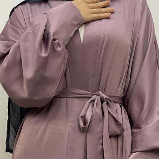 1975# Ribbed Satin Romantic Delicate Trendy Abaya Nice Quality - Premium 服装 from CHAOMENG - Just $26.90! Shop now at CHAOMENG MUSLIM SHOP