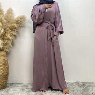 1975# Ribbed Satin Romantic Delicate Trendy Abaya Nice Quality - Premium 服装 from CHAOMENG - Just $26.90! Shop now at CHAOMENG MUSLIM SHOP