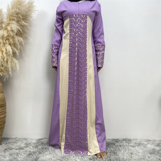 2007# Round neck front zipper women dress korea linen long sleeve fashion plus size dresses with matching color lace 服装 CHAOMENG chaomeng.myshopify.com 