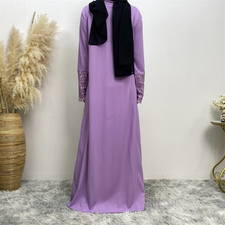 2007# Round neck front zipper women dress korea linen long sleeve fashion plus size dresses with matching color lace
