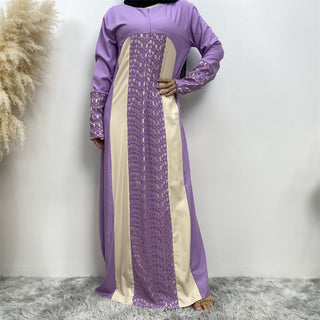 2007# Round neck front zipper women dress korea linen long sleeve fashion plus size dresses with matching color lace 服装 CHAOMENG chaomeng.myshopify.com Purple / XL Purple XL 