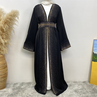 2010#  2024 ramadan little diamond Woman Fashion Modest abaya with matching diamonds belt 服装 CHAOMENG chaomeng.myshopify.com Black(黑色) / S (5'0-5'1) Black(黑色) S (5'0-5'1) 