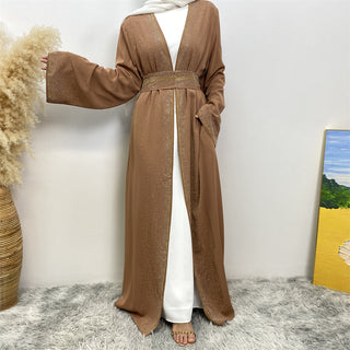 2010#  2024 ramadan little diamond Woman Fashion Modest abaya with matching diamonds belt 服装 CHAOMENG chaomeng.myshopify.com Brown（棕色） / S (5'0-5'1) Brown（棕色） S (5'0-5'1) 