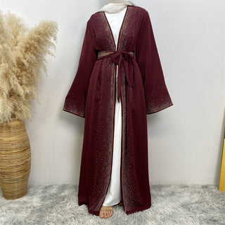 2010#  2024 ramadan little diamond Woman Fashion Modest abaya with matching diamonds belt 服装 CHAOMENG chaomeng.myshopify.com Maroon（暗红） / S (5'0-5'1) Maroon（暗红） S (5'0-5'1) 