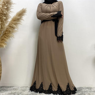 2022# Cotton Spandex Lace Dress Abaya Front Pleated Dresses - Premium  from CHAOMENG - Just $25.90! Shop now at CHAOMENG MUSLIM SHOP