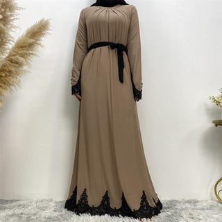 2022# Cotton Spandex Lace Dress Abaya Front Pleated Dresses - Premium  from CHAOMENG - Just $25.90! Shop now at CHAOMENG MUSLIM SHOP