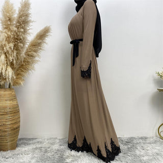 2022# Cotton Spandex Lace Dress Abaya Front Pleated Dresses - Premium  from CHAOMENG - Just $25.90! Shop now at CHAOMENG MUSLIM SHOP