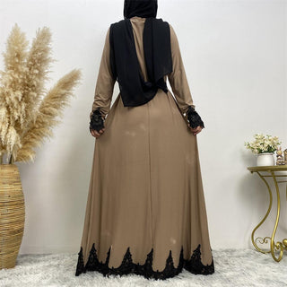 2022# Cotton Spandex Lace Dress Abaya Front Pleated Dresses - Premium  from CHAOMENG - Just $25.90! Shop now at CHAOMENG MUSLIM SHOP