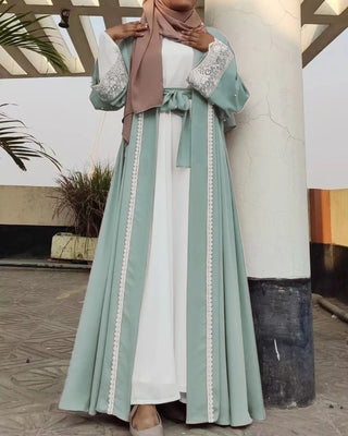 1405# Beautiful premium nida open abaya with white lace and pockets in spring colors for islamic muslim ladies 服装 CHAOMENG chaomeng.myshopify.com 