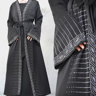 1421#  New Gorgeously Shiny Hot Drilling Diamond Loose Solid Color With Pockets Women Open Abaya 服装 CHAOMENG chaomeng.myshopify.com 
