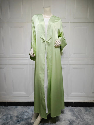 CM125  Middle East Muslim Robes Fashion satin soft cardigan abaya solid color