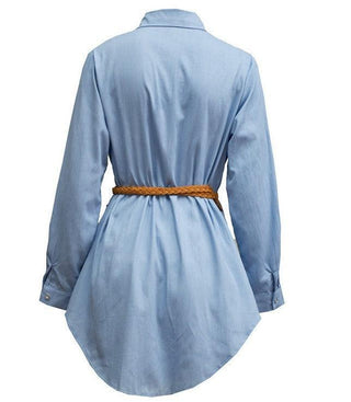 2055#Casual Muslim Shirt Blue Blouses With Flora - Premium  from CHAOMENG - Just $26.90! Shop now at CHAOMENG MUSLIM SHOP