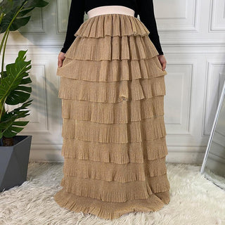 2238#Fashion Multi-Color Patchwork Cakee Layered Maxi Long Skirt - CHAOMENG MUSLIM SHOP