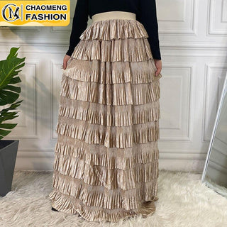 2239#Fashion Multi-Color Patchwork Cakee Layered Maxi Long Skirt - CHAOMENG MUSLIM SHOP