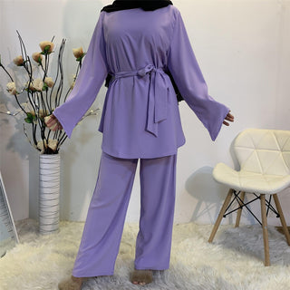 2272#2 Piece Muslim Women Set Long Blouse Flare Pants - Premium  from Chaomeng Store - Just $25.90! Shop now at CHAOMENG MUSLIM SHOP