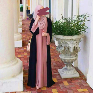 6780#  Arabic Clothing-Women's Double Color, Matching Faux 2 Pieces Dress, Versatile Lady Classy Abaya Eid 服装 CHAOMENG chaomeng.myshopify.com 