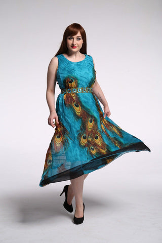 3027# Plus Size Chiffon Dress Peacock Flower Style - Premium 服装 from CHAOMENG - Just $19.90! Shop now at CHAOMENG MUSLIM SHOP