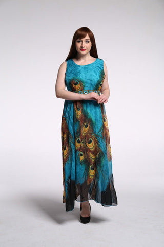 3027# Plus Size Chiffon Dress Peacock Flower Style - Premium 服装 from CHAOMENG - Just $19.90! Shop now at CHAOMENG MUSLIM SHOP