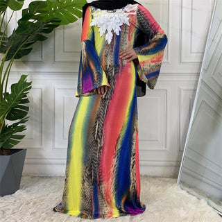 5072#Summer Colorful Printed Dress Long Sleeve Flare Cuff - Premium  from CHAOMENG - Just $29.90! Shop now at CHAOMENG MUSLIM SHOP