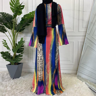 5072#Summer Colorful Printed Dress Long Sleeve Flare Cuff - Premium  from CHAOMENG - Just $29.90! Shop now at CHAOMENG MUSLIM SHOP