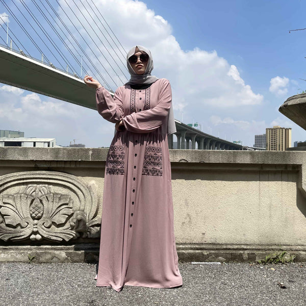 6166# Muslims Fashion Dress Embroidery Have Pocket Abaya
