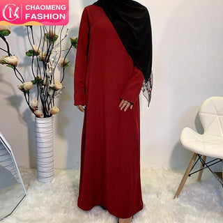 6176# Plain color simple design long sleeve muslim dress - CHAOMENG MUSLIM SHOP