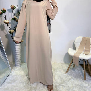 6176# Plain color simple design long sleeve muslim dress - CHAOMENG MUSLIM SHOP