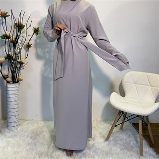 6176# Plain color simple design long sleeve muslim dress - CHAOMENG MUSLIM SHOP