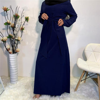 6176# Plain color simple design long sleeve muslim dress - CHAOMENG MUSLIM SHOP