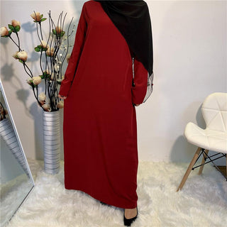 6176# Plain color simple design long sleeve muslim dress - CHAOMENG MUSLIM SHOP