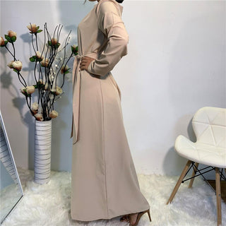 6176# Plain color simple design long sleeve muslim dress - CHAOMENG MUSLIM SHOP