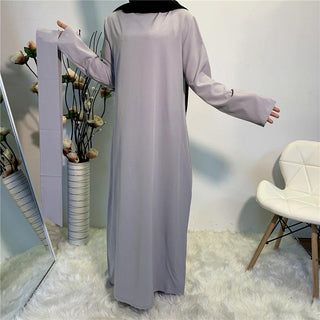 6176# Plain color simple design long sleeve muslim dress - CHAOMENG MUSLIM SHOP