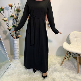 6176# Plain color simple design long sleeve muslim dress - CHAOMENG MUSLIM SHOP