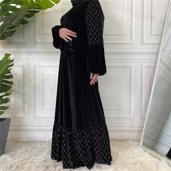 6199#Middle East Winter Fall Velvet Long Sleeve Women Muslim Fashion