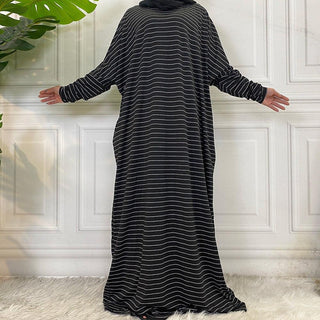 6200#Eid Modest Stripe Maxi Turkey Islamic Clothing Bat Sleeve Casual Loose - CHAOMENG MUSLIM SHOP