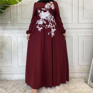 6214#Eid Middle East Flowers Embroidery Hijab Dress - Premium  from Chaomeng Store - Just $29.90! Shop now at CHAOMENG MUSLIM SHOP