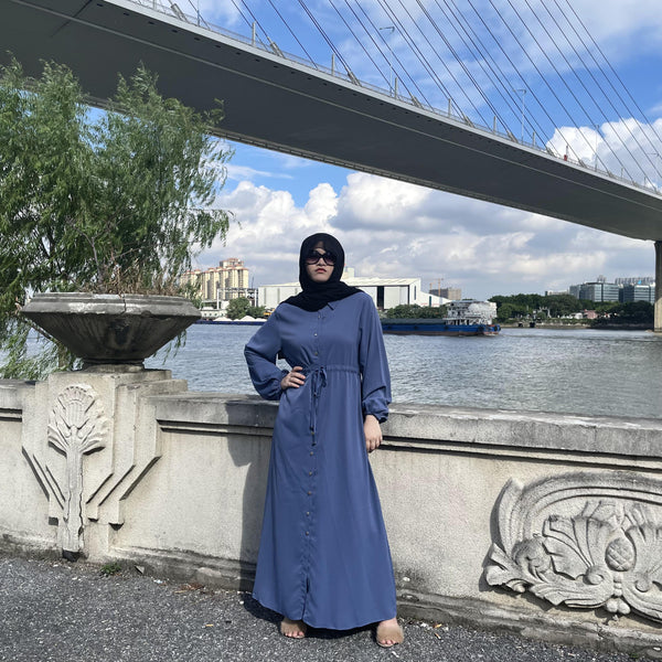 6289#Solid Color Front Open Button Maxi Muslim Dress - Premium  from Chaomeng Store - Just $26.90! Shop now at CHAOMENG MUSLIM SHOP