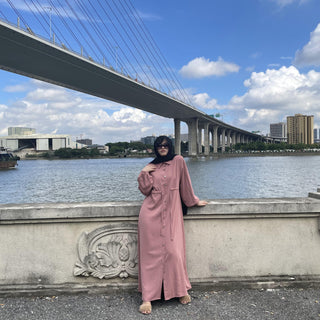 6289#Solid Color Front Open Button Maxi Muslim Dress - Premium  from Chaomeng Store - Just $26.90! Shop now at CHAOMENG MUSLIM SHOP
