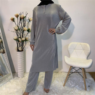 6331#Eid Mubarak Abaya Dubai Tops And Pants Set - Premium  from Chaomeng Store - Just $32.90! Shop now at CHAOMENG MUSLIM SHOP